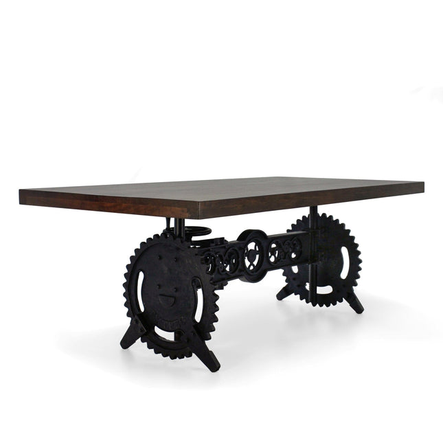 Steampunk Adjustable Dining Table - Iron Crank Base - Walnut Top - Rustic Deco