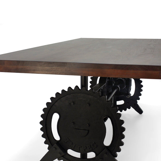 Steampunk Adjustable Dining Table - Iron Crank Base - Walnut Top - Rustic Deco