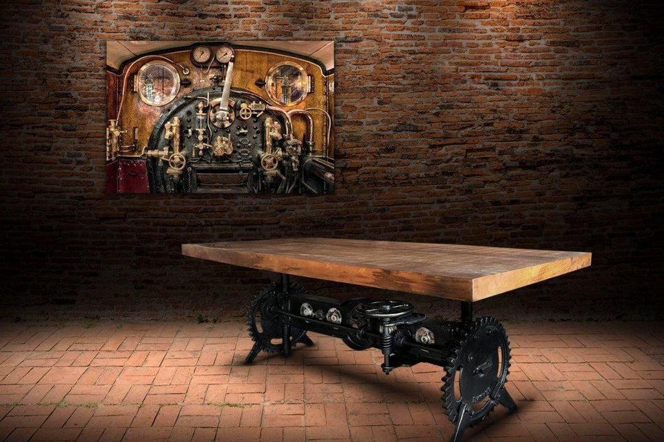 Steampunk Adjustable Height Dining Table Iron Crank Base - No Top - DIY - Rustic Deco