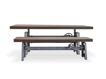 Venue Industrial Dining Table Set - Matching Bench - Wooden Benchtop - Rustic Deco