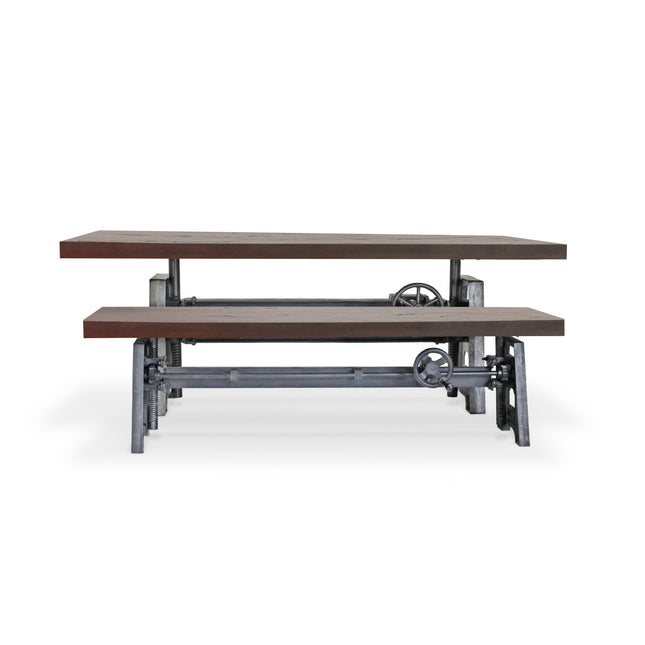 Venue Industrial Dining Table Set - Matching Bench - Wooden Benchtop - Rustic Deco