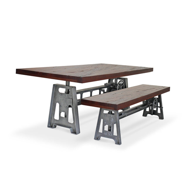 Venue Industrial Dining Table Set - Matching Bench - Wooden Benchtop - Rustic Deco