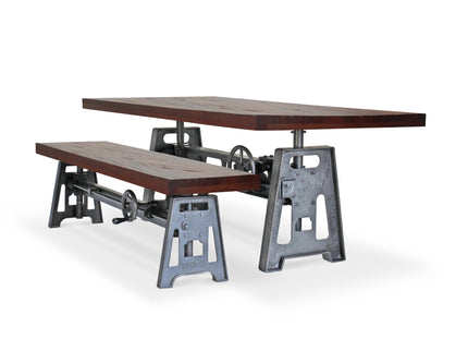 Venue Industrial Dining Table Set - Matching Bench - Wooden Benchtop - Rustic Deco