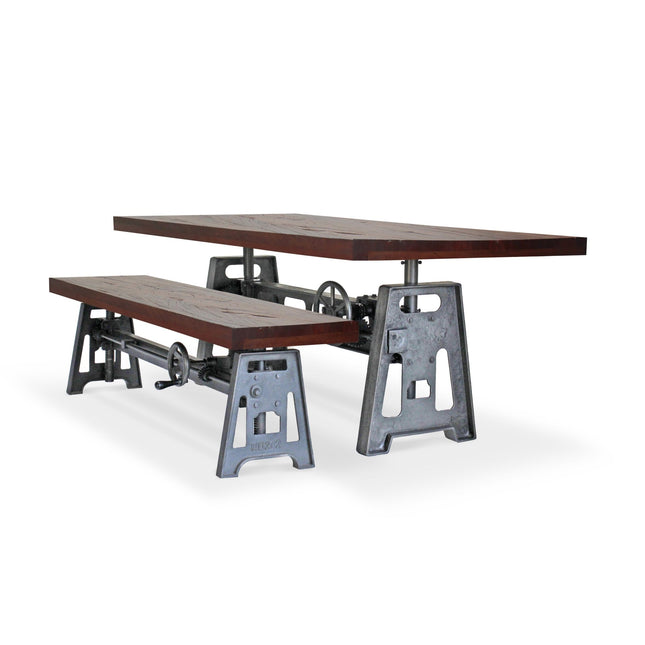 Venue Industrial Dining Table Set - Matching Bench - Wooden Benchtop - Rustic Deco