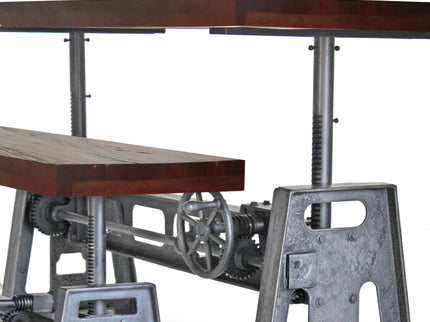 Venue Industrial Dining Table Set - Matching Bench - Wooden Benchtop - Rustic Deco