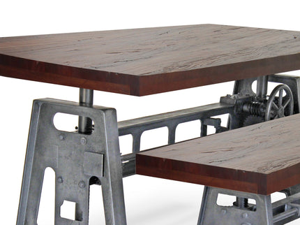 Venue Industrial Dining Table Set - Matching Bench - Wooden Benchtop - Rustic Deco