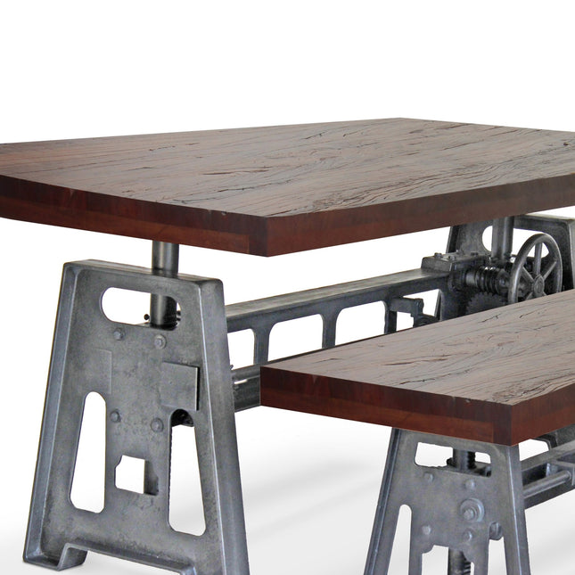 Venue Industrial Dining Table Set - Matching Bench - Wooden Benchtop - Rustic Deco