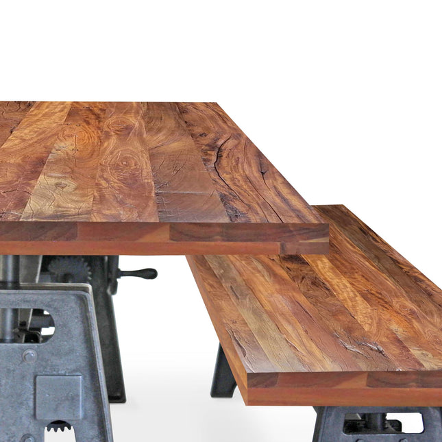Venue Industrial Dining Table Set - Matching Bench - Wooden Benchtop - Rustic Deco