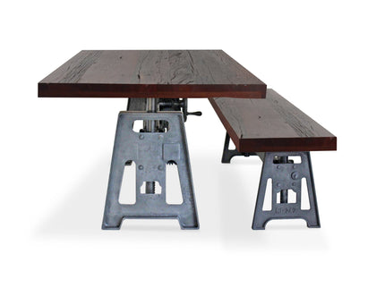 Venue Industrial Dining Table Set - Matching Bench - Wooden Benchtop - Rustic Deco