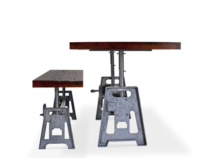 Venue Industrial Dining Table Set - Matching Bench - Wooden Benchtop - Rustic Deco