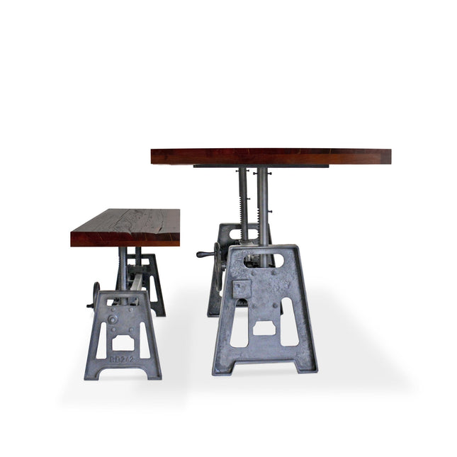 Venue Industrial Dining Table Set - Matching Bench - Wooden Benchtop - Rustic Deco