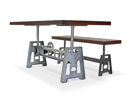 Venue Industrial Dining Table Set - Matching Bench - Wooden Benchtop - Rustic Deco