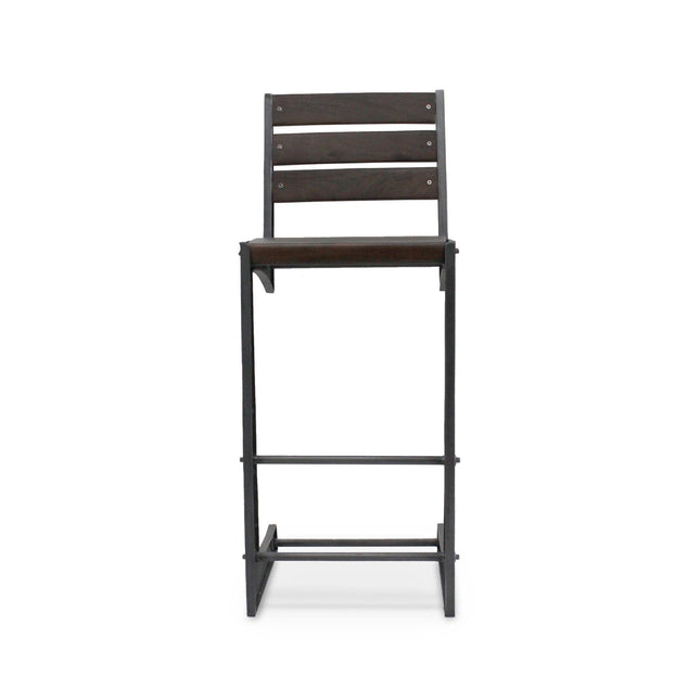 Zing Industrial Bar Chair - Rugged Steel Frame - Hardwood Seat - Pair - Rustic Deco