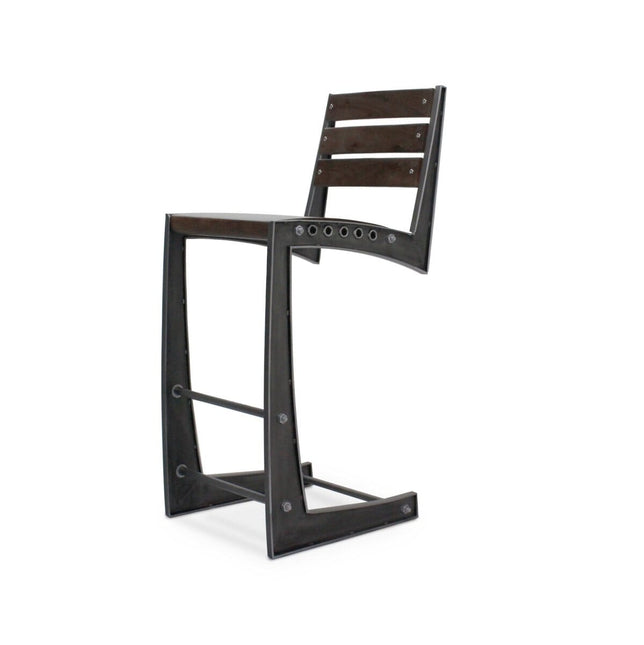 Zing Industrial Bar Chair - Rugged Steel Frame - Hardwood Seat - Pair - Rustic Deco