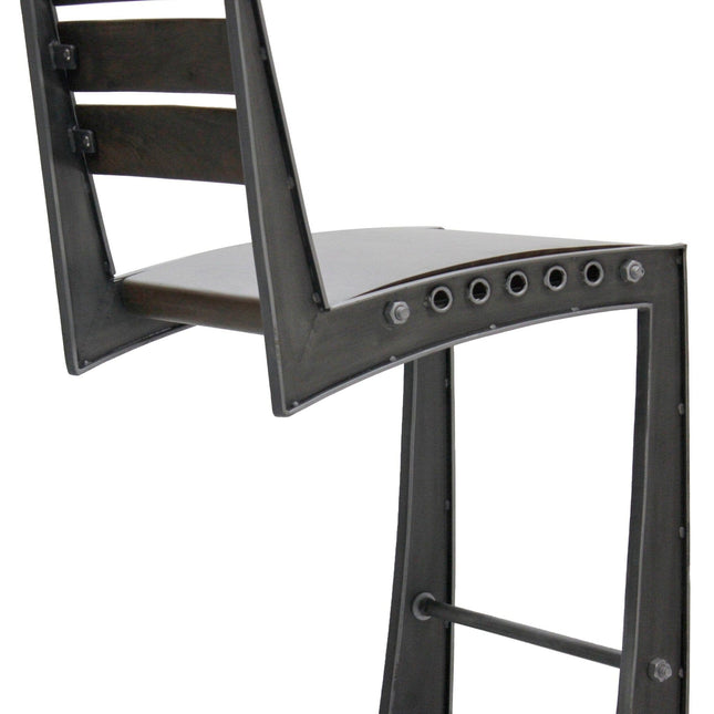 Zing Industrial Bar Chair - Rugged Steel Frame - Hardwood Seat - Pair - Rustic Deco